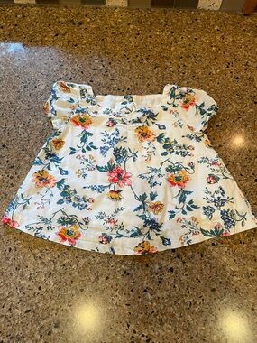 Kids Floral Peasant Top - White with Multicolor Flowers size 6-12 month
